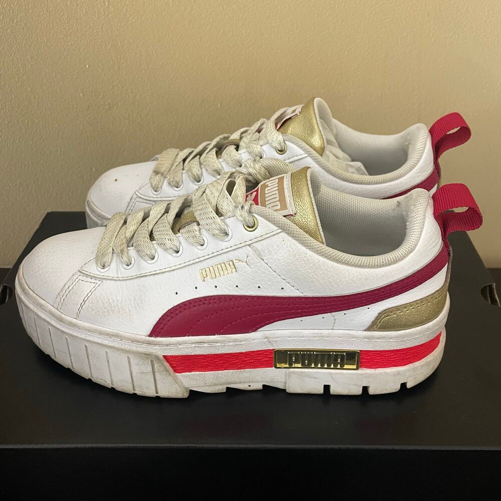 PUMA Mayze Women's Platform Sneakers White Red Gold Casual Shoes‎